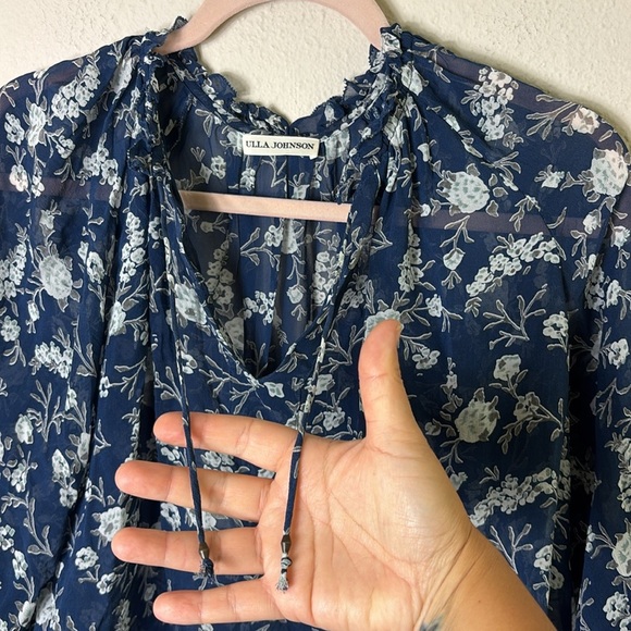 Ulla Johnson Rosine 100% Silk Sheer Blouse Top In Azure Blue size 0 - Picture 6 of 15